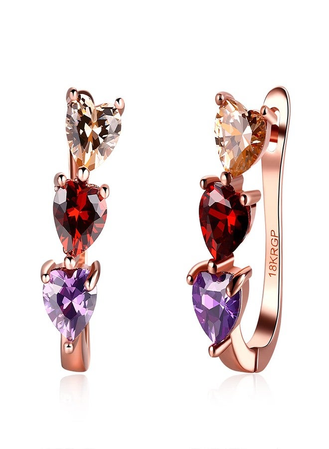 WSKFLY Colorful Cubic Zirconia Heart hoop Earrings,18K Rose Gold Boutique Earrings for Women - Image 1